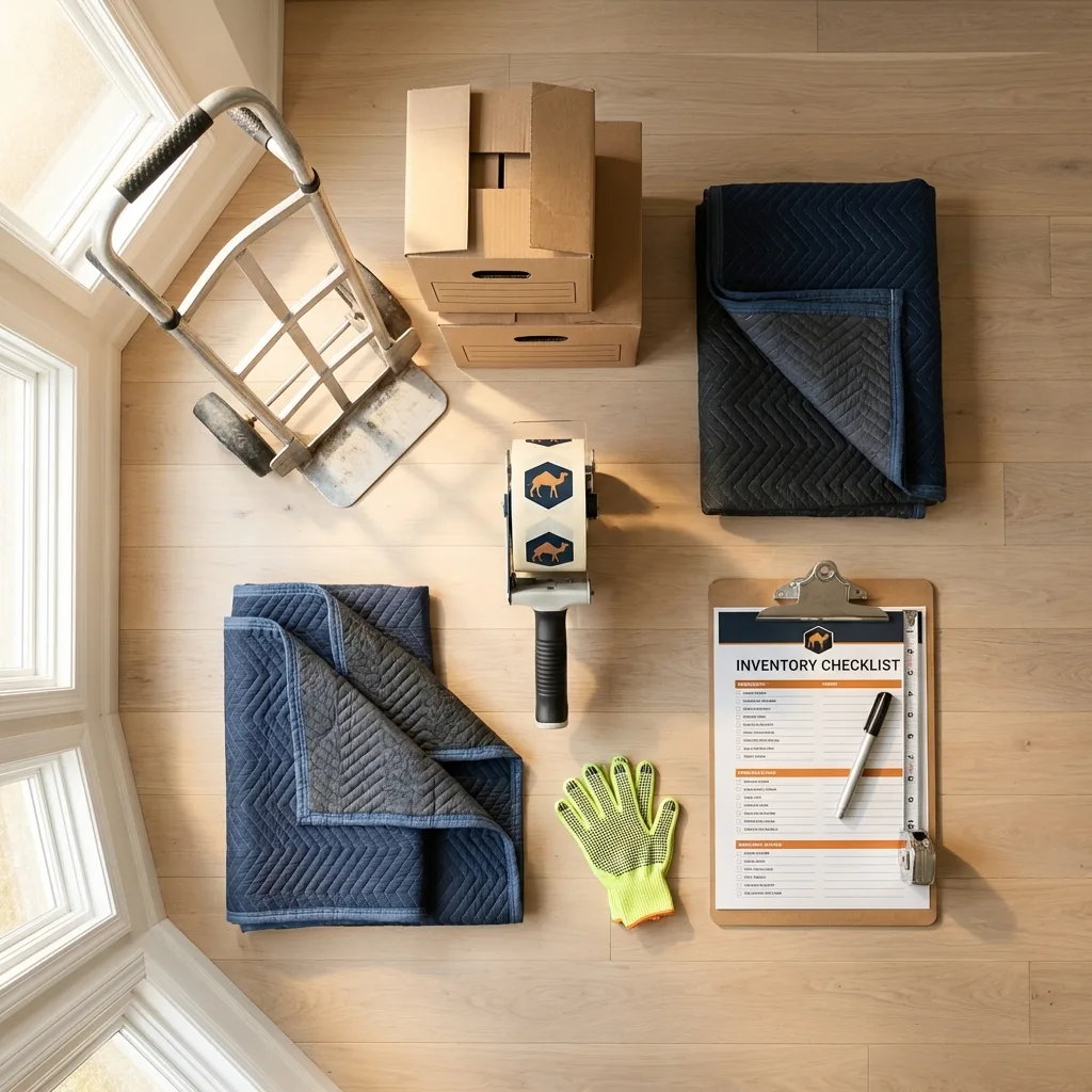 Professional moving supplies and packing materials layout for Hudson residential relocations